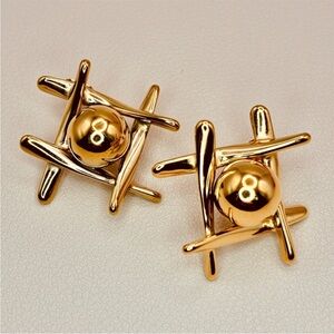 Gold Minimalist Sculptural Crisscross Orb Stud Earrings